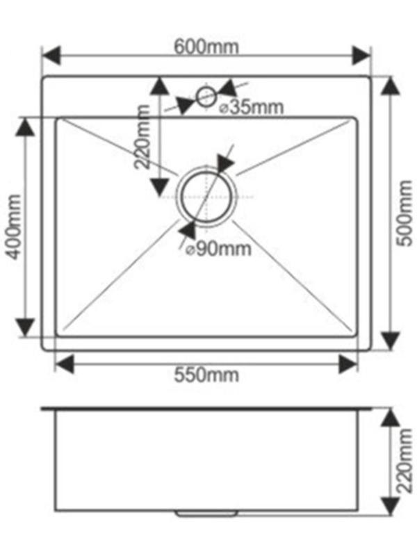 Мойка FABIA PROFI, 60х50 см, графит, врезная, S = 3,0 и 0,8 мм, сифон с переливом + корзина