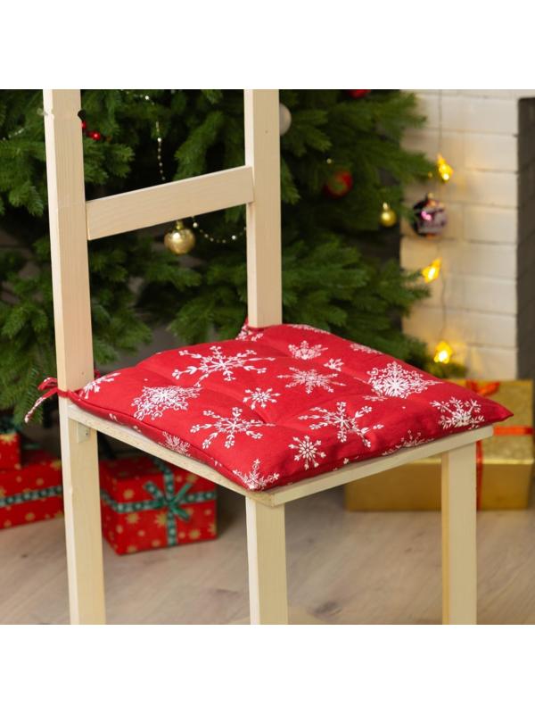 Сидушка на стул «Белые снежинки» 42х42х5 см, 100% хлопок, 164 г/м2