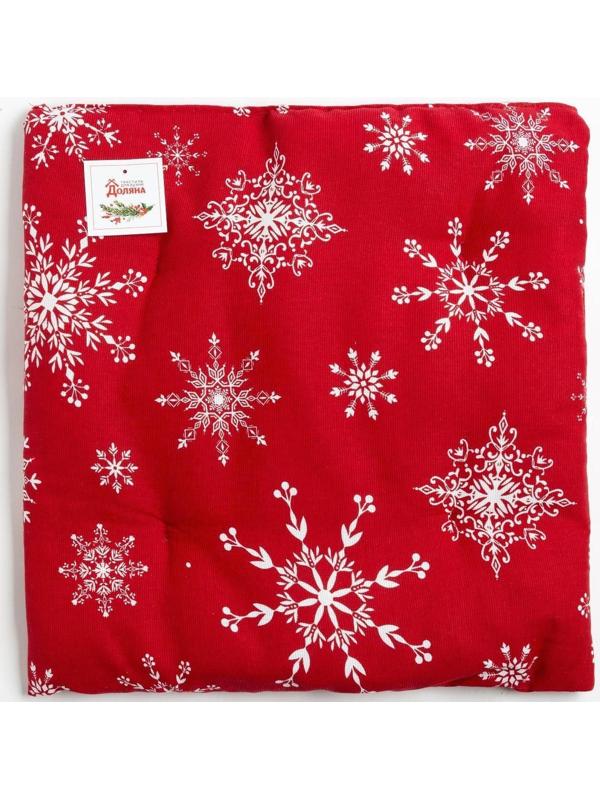 Сидушка на стул «Белые снежинки» 42х42х5 см, 100% хлопок, 164 г/м2