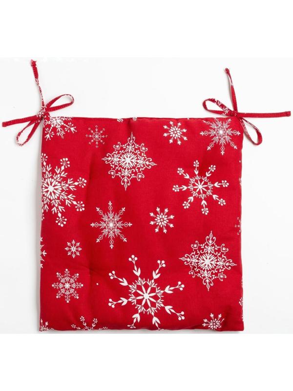 Сидушка на стул «Белые снежинки» 42х42х5 см, 100% хлопок, 164 г/м2