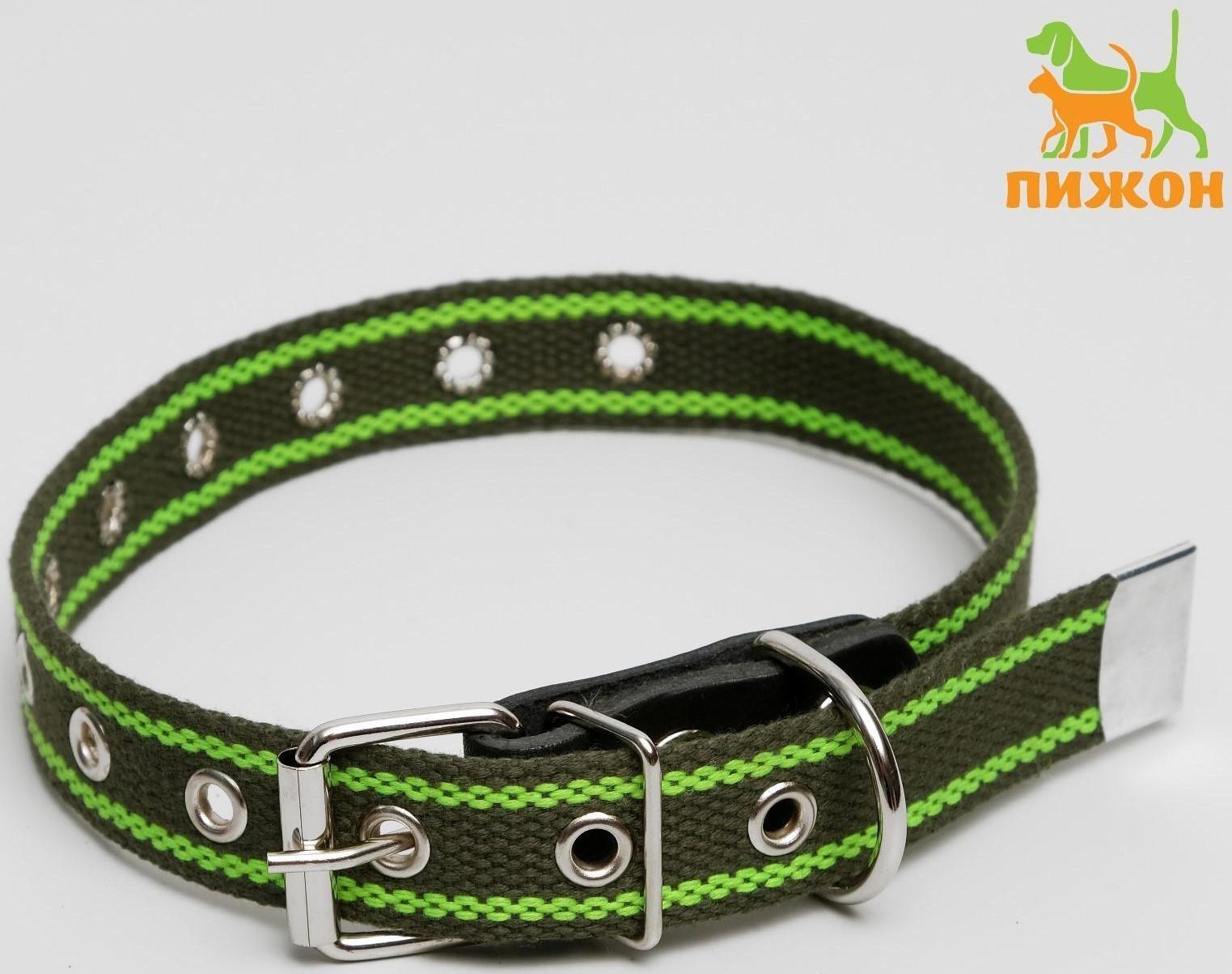 Ошейник брезентовый безразмерный однослойный, 57 х 2,5 см, ОШ 25-45 см, хаки/зелёный