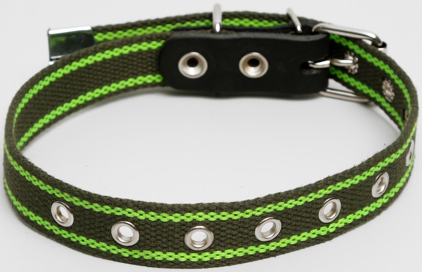 Ошейник брезентовый безразмерный однослойный, 57 х 2,5 см, ОШ 25-45 см, хаки/зелёный