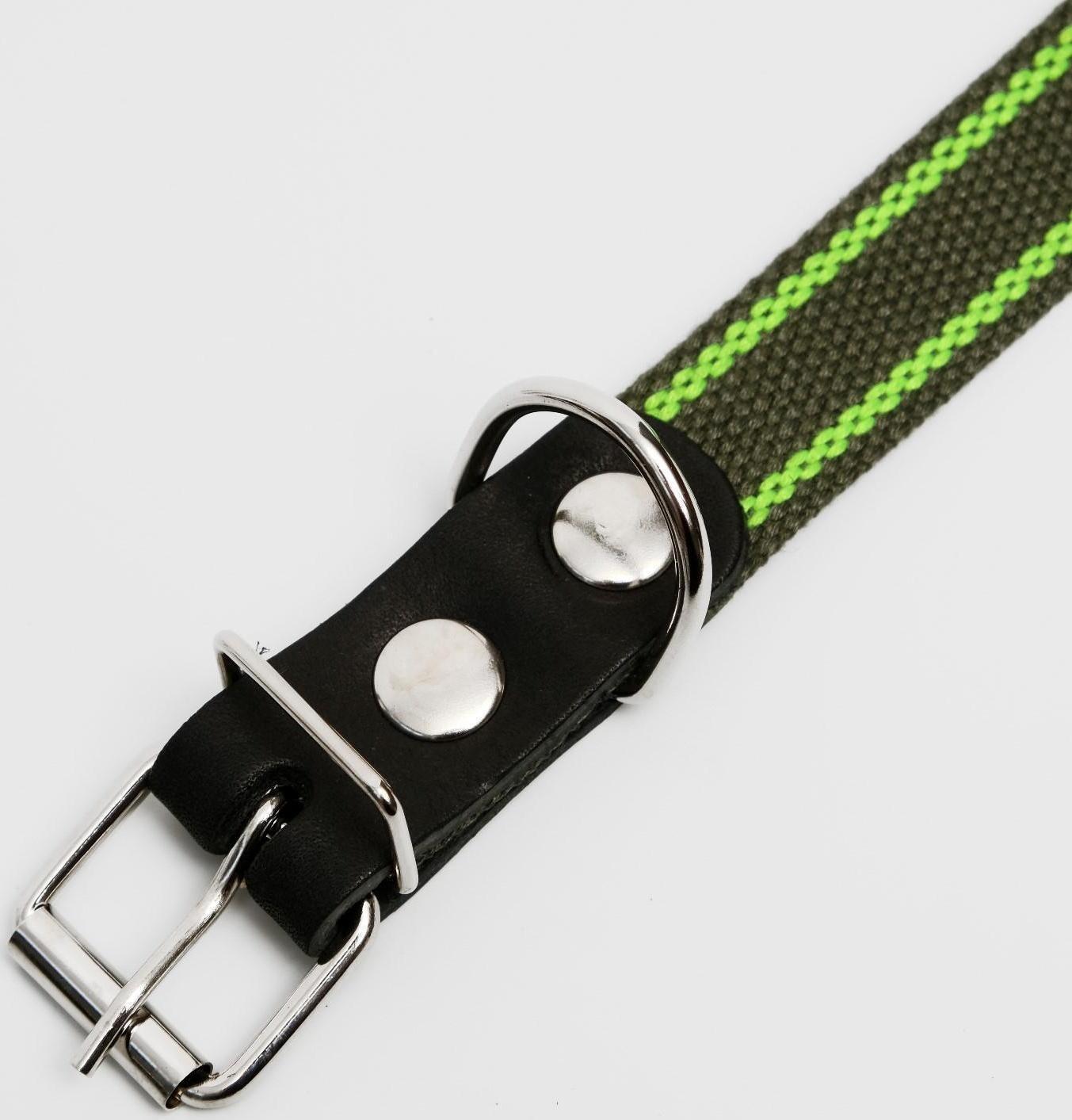 Ошейник брезентовый безразмерный однослойный, 57 х 2,5 см, ОШ 25-45 см, хаки/зелёный