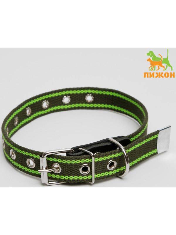 Ошейник брезентовый безразмерный однослойный, 57 х 2,5 см, ОШ 25-45 см, хаки/зелёный