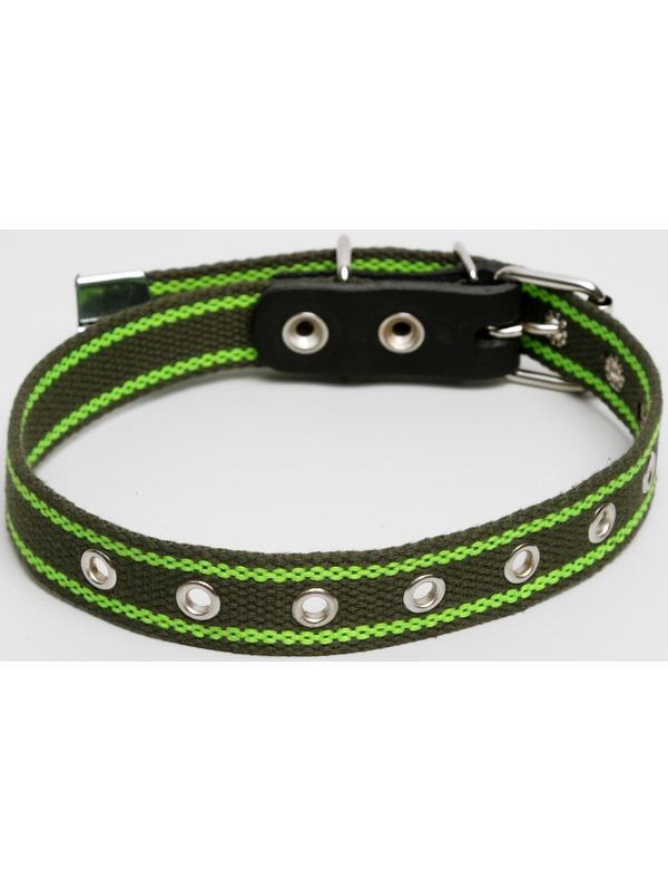 Ошейник брезентовый безразмерный однослойный, 57 х 2,5 см, ОШ 25-45 см, хаки/зелёный