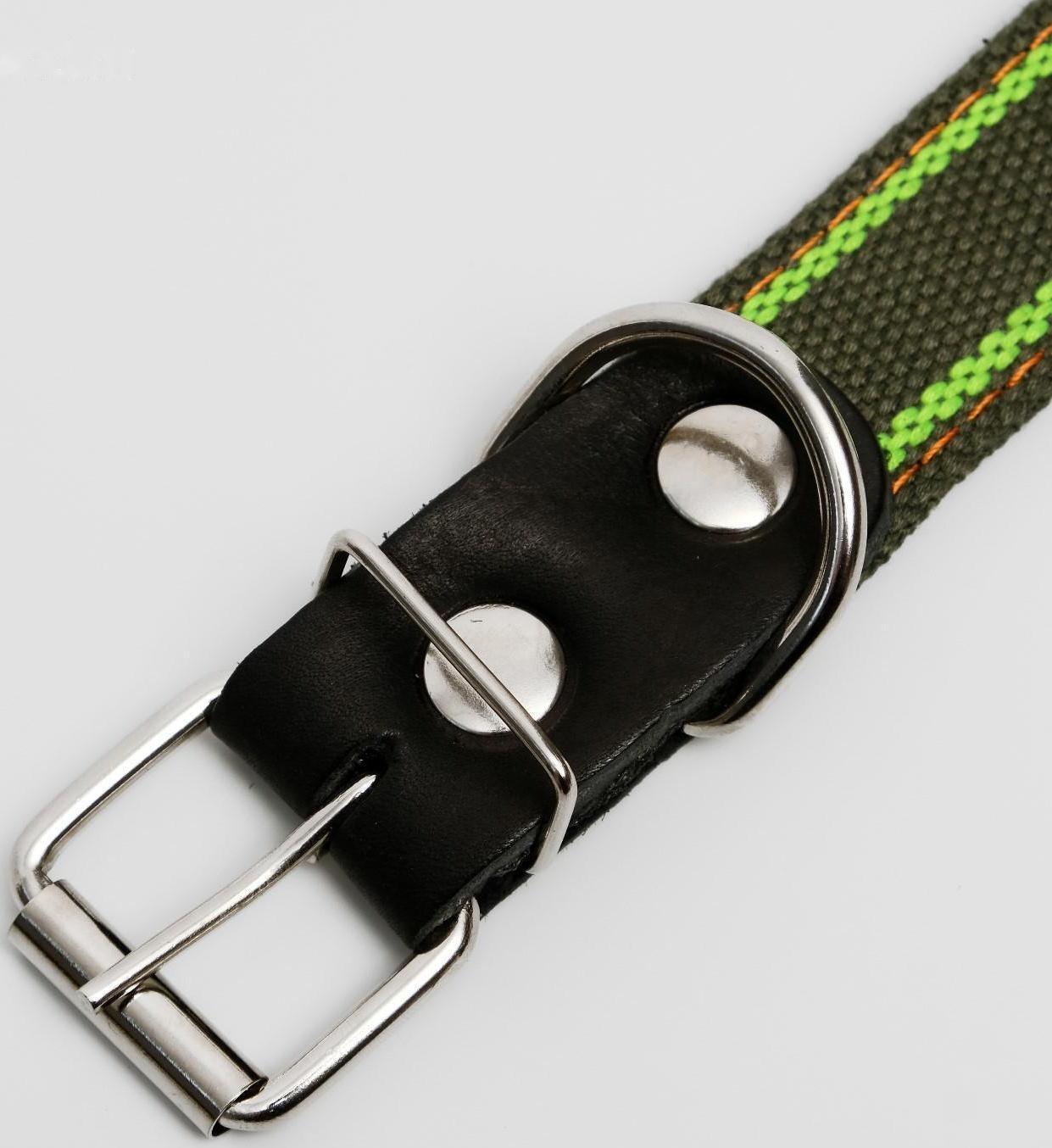 Ошейник брезентовый щенячий двухслойный, хаки/зелёный, 67 х 3 см, ОШ до 55 см