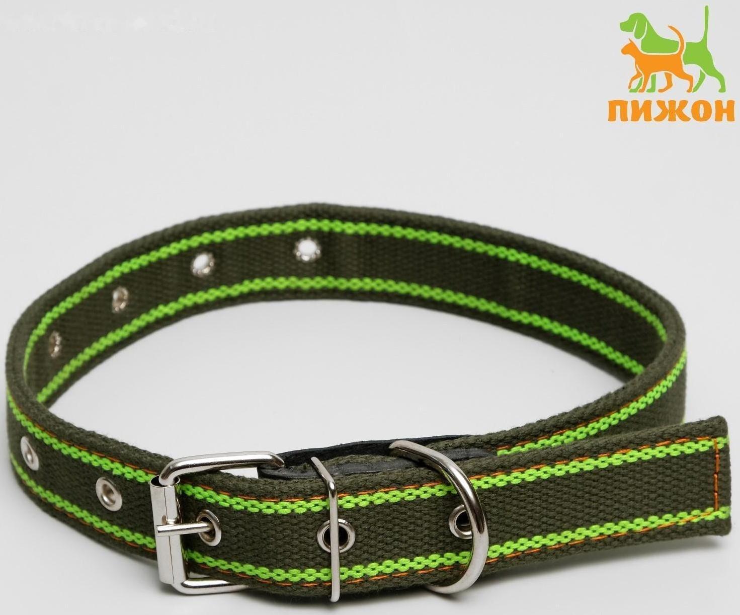 Ошейник брезентовый щенячий двухслойный, хаки/зелёный, 67 х 3 см, ОШ до 55 см
