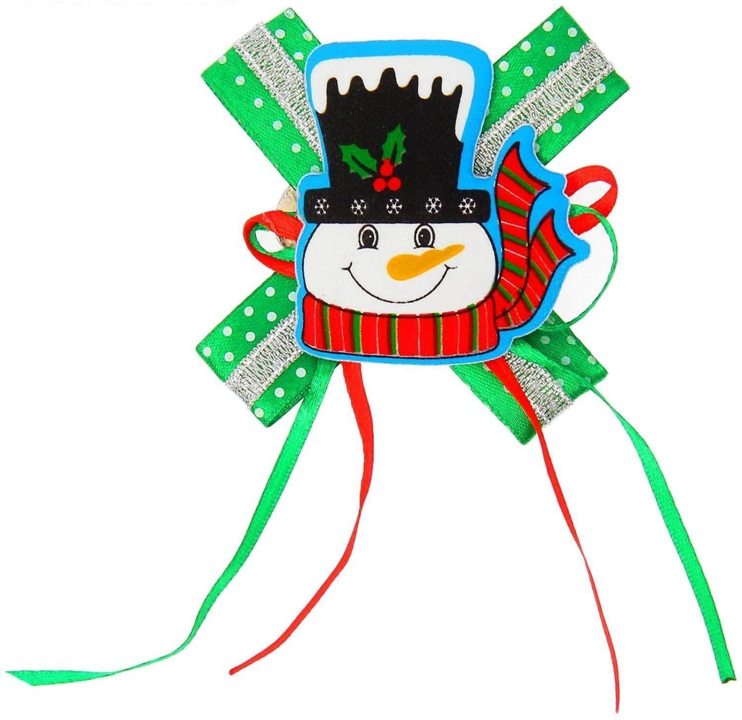 Карнавальный зажим «Снеговик», с бантиком, виды МИКС