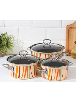 Набор кастрюль «Паста», 3 предмета: 1,9 л, 2,5 л, 3,7 л, крышки, индукция, цвет бежевый