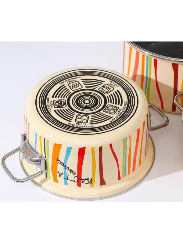 Набор кастрюль «Паста», 3 предмета: 1,9 л, 2,5 л, 3,7 л, крышки, индукция, цвет бежевый