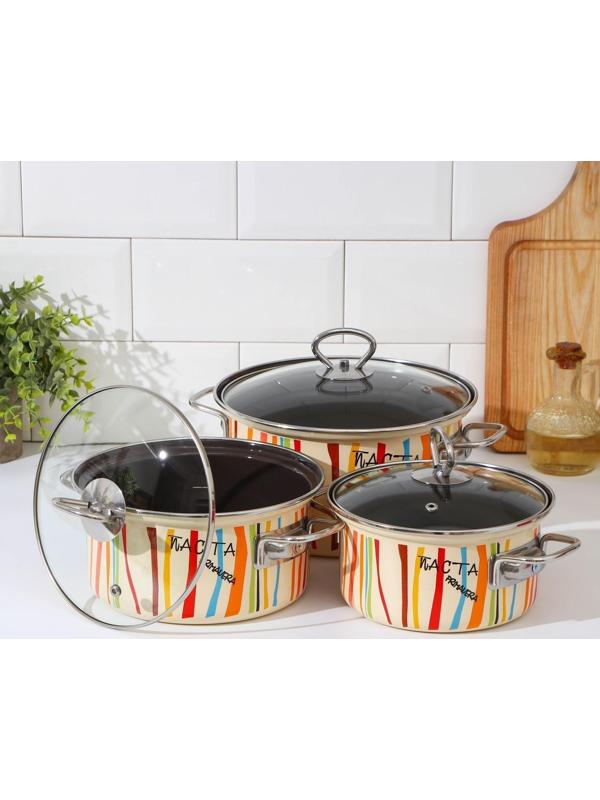 Набор кастрюль «Паста», 3 предмета: 1,9 л, 2,5 л, 3,7 л, крышки, индукция, цвет бежевый