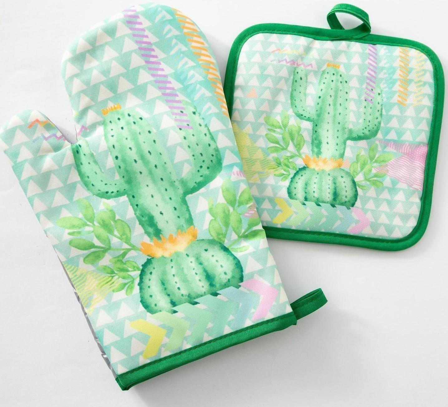 Кухонный набор Доляна «Кактус» прихватка 17х17 см, рукавица 26х16 см