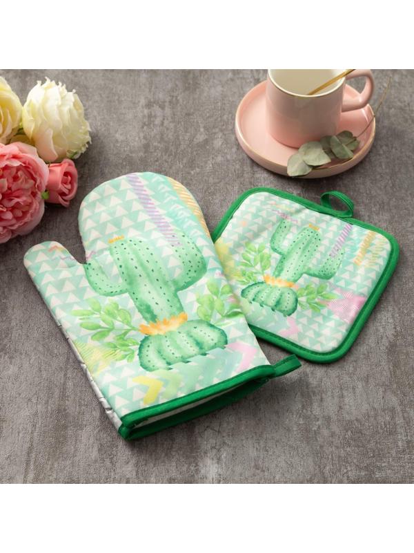 Кухонный набор Доляна «Кактус» прихватка 17х17 см, рукавица 26х16 см