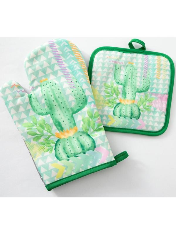 Кухонный набор Доляна «Кактус» прихватка 17х17 см, рукавица 26х16 см