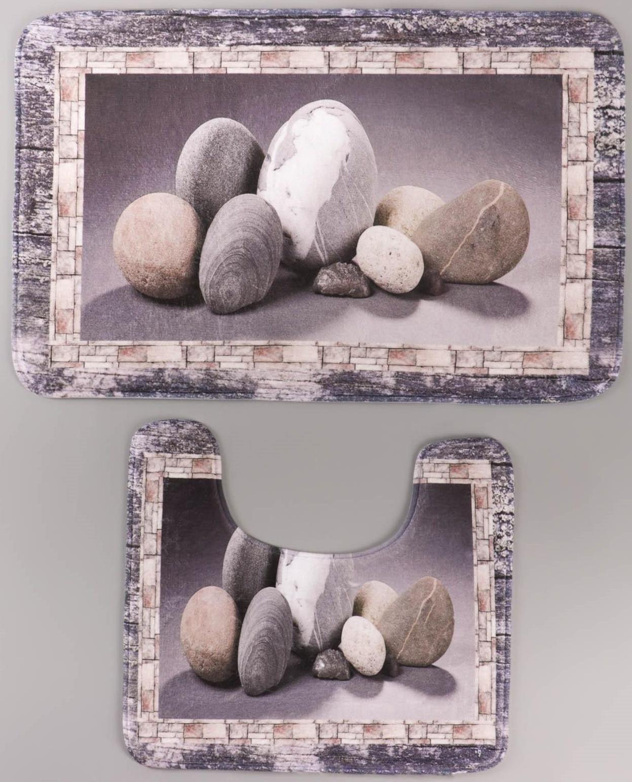 Набор ковриков для ванной и туалета Доляна «Камушки», 2 шт: 45×70, 39×45 см