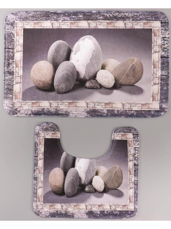 Набор ковриков для ванной и туалета Доляна «Камушки», 2 шт: 45×70, 39×45 см