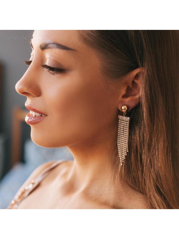 Серьги висячие со стразами 