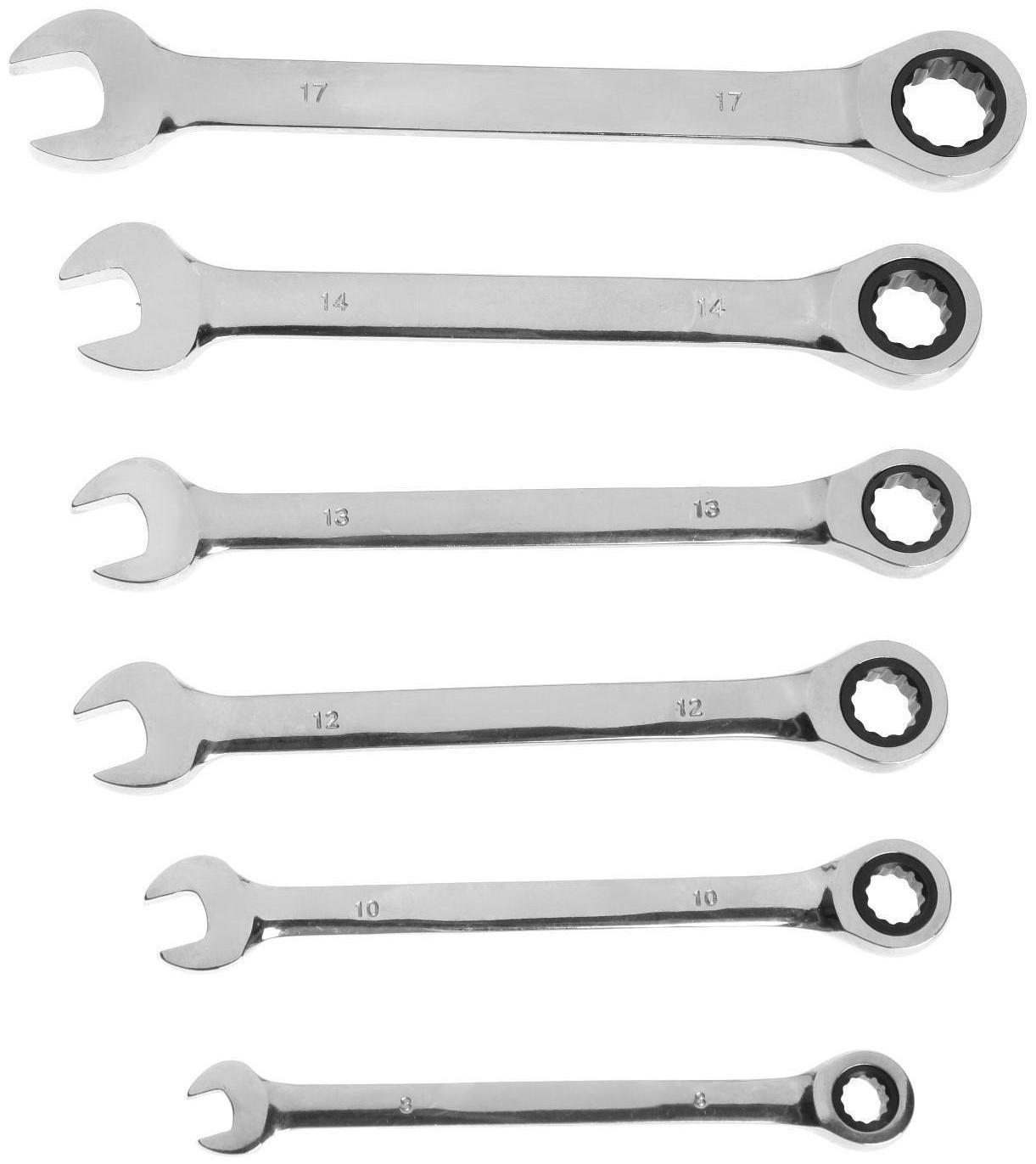 Набор ключей комбинированных трещоточных ТУНДРА, CrV, 72 зуба, 8 - 17 мм, 6 шт.