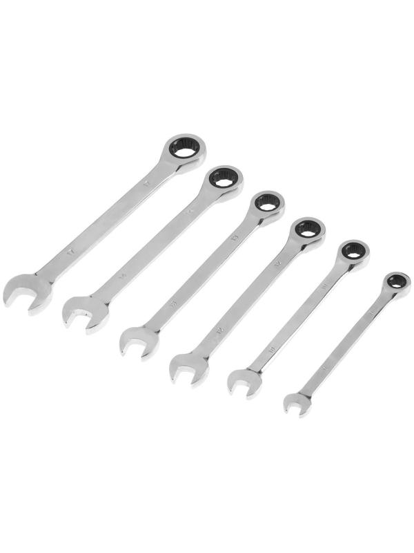 Набор ключей комбинированных трещоточных ТУНДРА, CrV, 72 зуба, 8 - 17 мм, 6 шт.