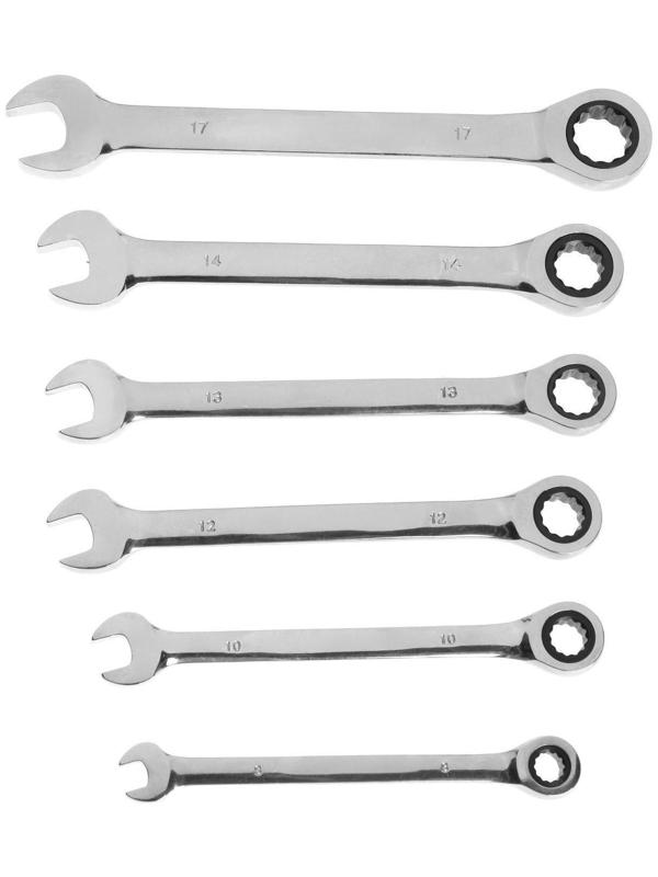 Набор ключей комбинированных трещоточных ТУНДРА, CrV, 72 зуба, 8 - 17 мм, 6 шт.