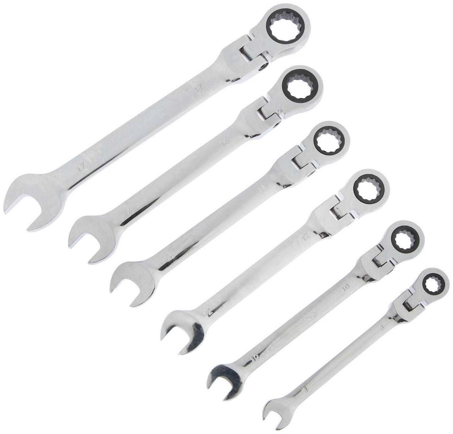 Набор ключей комбинированных трещоточных шарнирных ТУНДРА, CrV, 72 зуба, 8 - 17 мм, 6 шт.