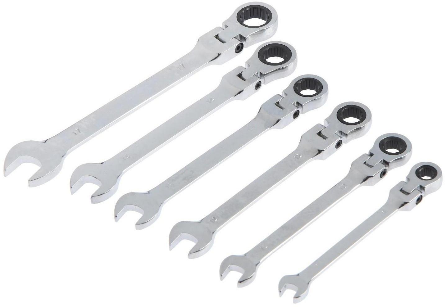 Набор ключей комбинированных трещоточных шарнирных ТУНДРА, CrV, 72 зуба, 8 - 17 мм, 6 шт.