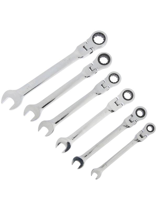 Набор ключей комбинированных трещоточных шарнирных ТУНДРА, CrV, 72 зуба, 8 - 17 мм, 6 шт.
