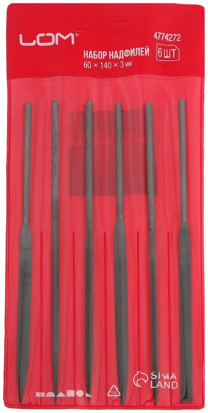 Набор надфилей ЛОМ, металлические рукоятки, 60 х 140 х 3 мм, 6 шт.