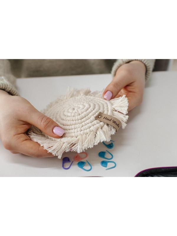 Бирка с кнопкой «Hand made», 8 × 1,5 см, 10 шт, цвет бежевый