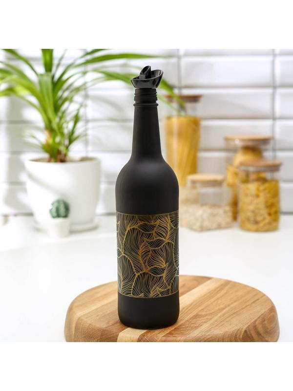 Бутыль стеклянная для соуса и масла «Золотая листва», 750 мл, цвет чёрный