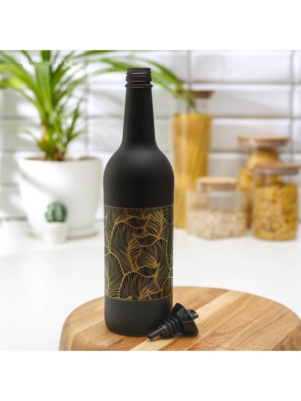 Бутыль стеклянная для соуса и масла «Золотая листва», 750 мл, цвет чёрный