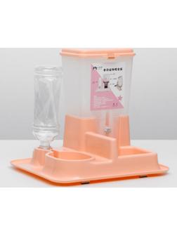 Комплекс: контейнер для корма 38х22х34 см (1,5 кг), съемная миска и поилка, персиковый