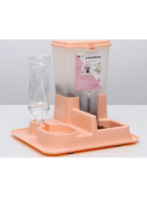 Комплекс: контейнер для корма 38х22х34 см (1,5 кг), съемная миска и поилка, персиковый