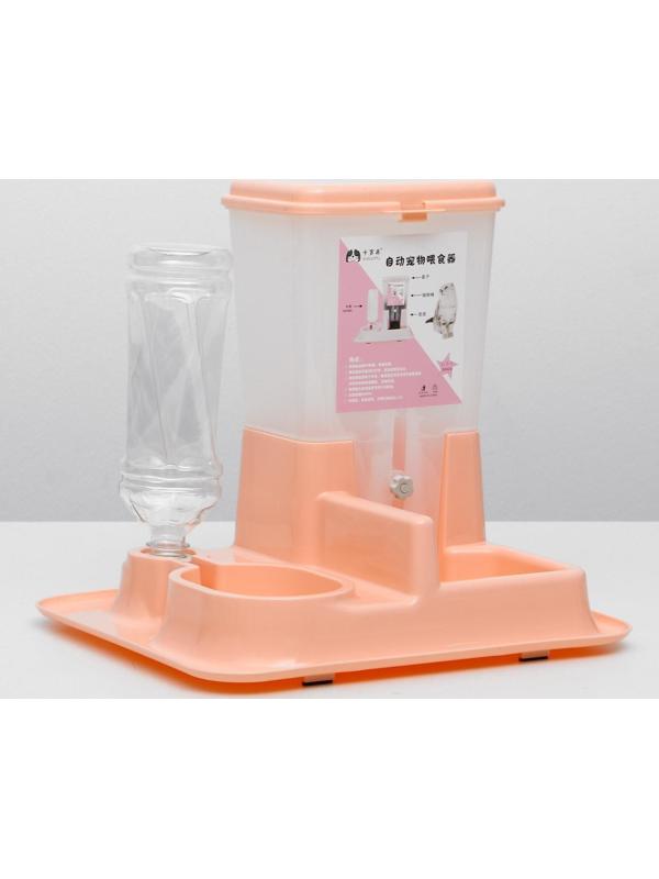 Комплекс: контейнер для корма 38х22х34 см (1,5 кг), съемная миска и поилка, персиковый