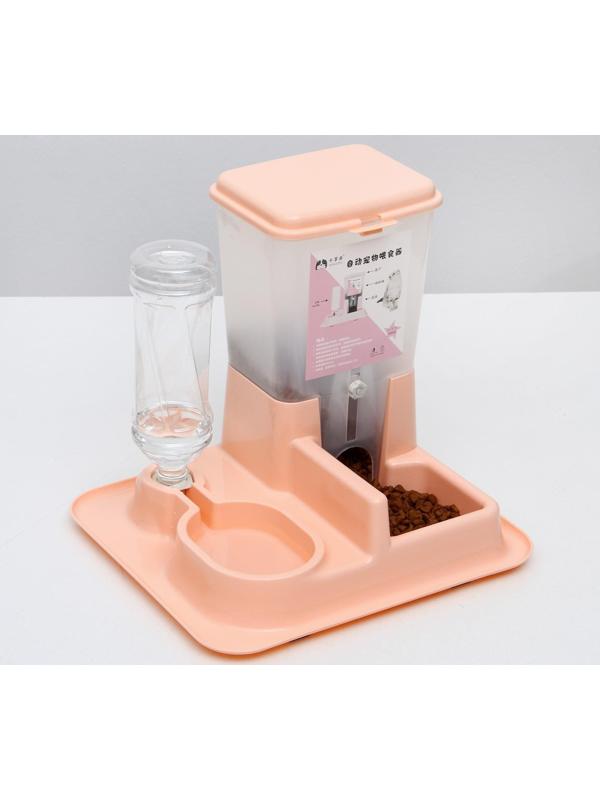 Комплекс: контейнер для корма 38х22х34 см (1,5 кг), съемная миска и поилка, персиковый