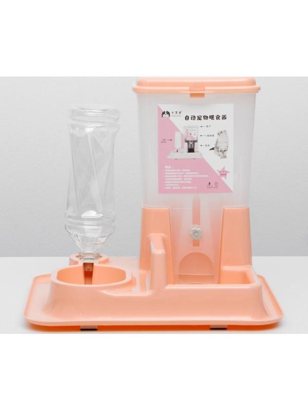 Комплекс: контейнер для корма 38х22х34 см (1,5 кг), съемная миска и поилка, персиковый