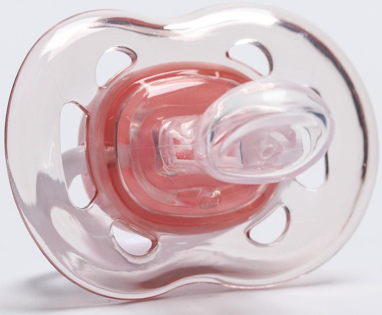 Пустышка ортодонтическая, силикон, от 6 - 12 мес., с колпачком, цвет розовый