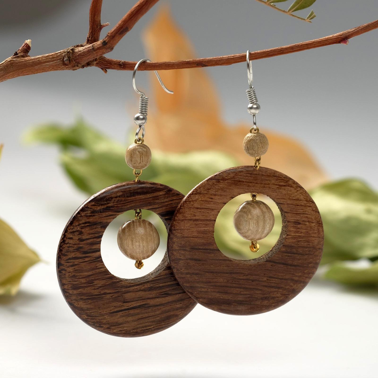 Серьги ручная работа, деревянные 