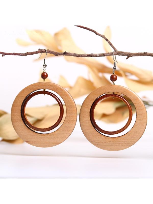 Серьги ручная работа, деревянные 