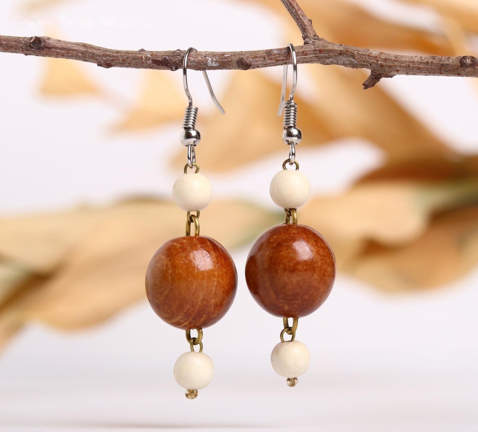 Серьги ручная работа, деревянные 