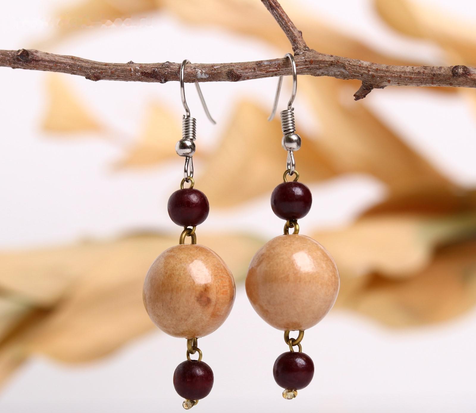 Серьги ручная работа, деревянные 