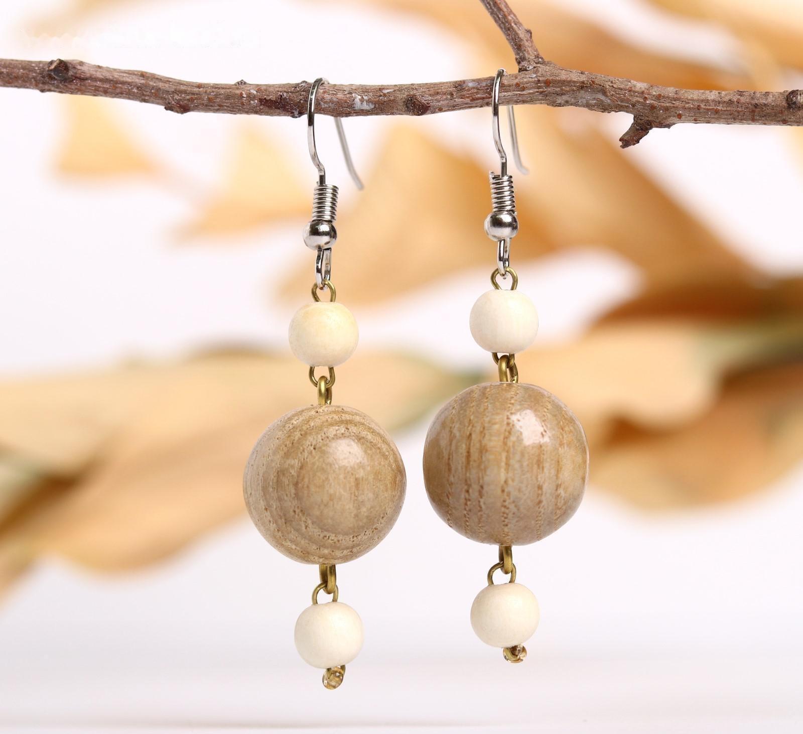 Серьги ручная работа, деревянные 