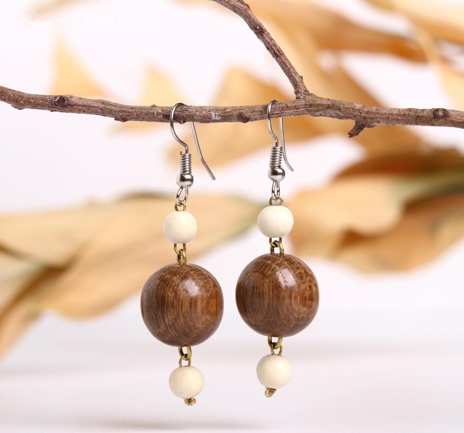 Серьги ручная работа, деревянные 