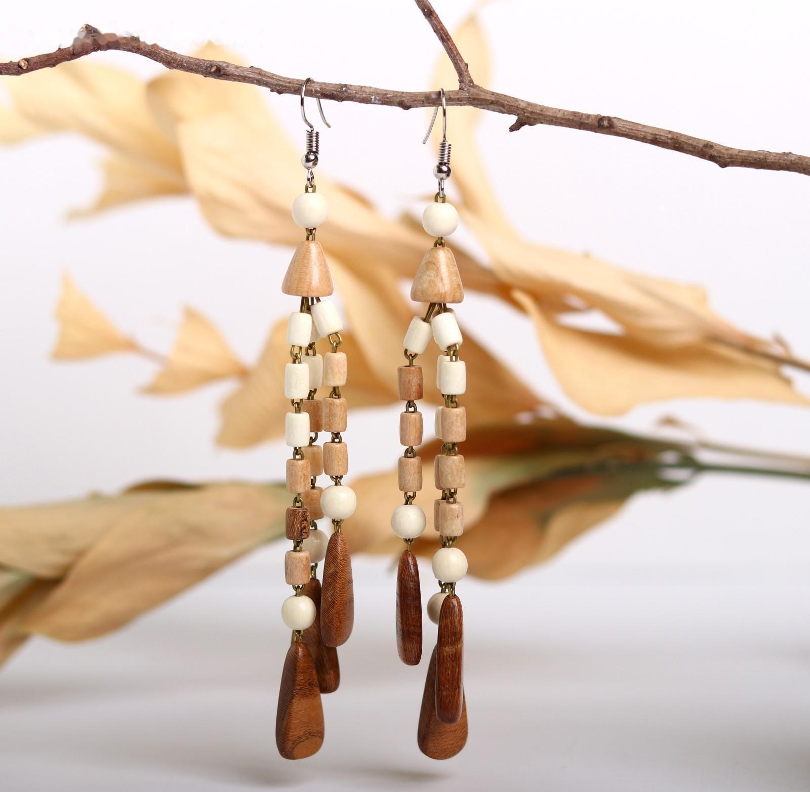 Серьги ручная работа, деревянные 