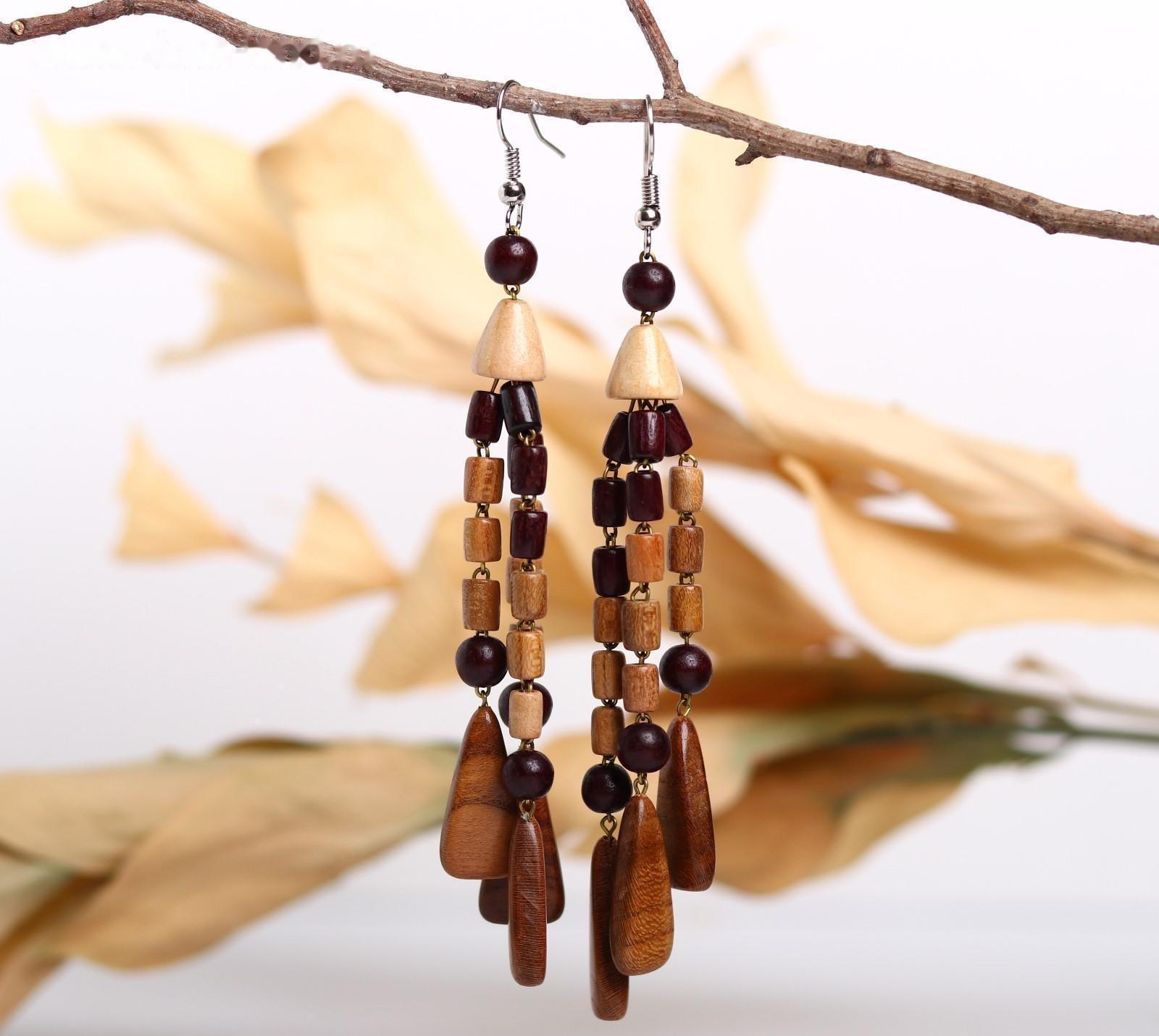 Серьги ручная работа, деревянные 