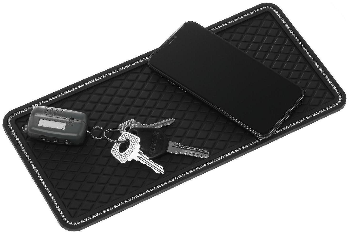 Коврик противоскользящий, стразы, 30×14 см, черный