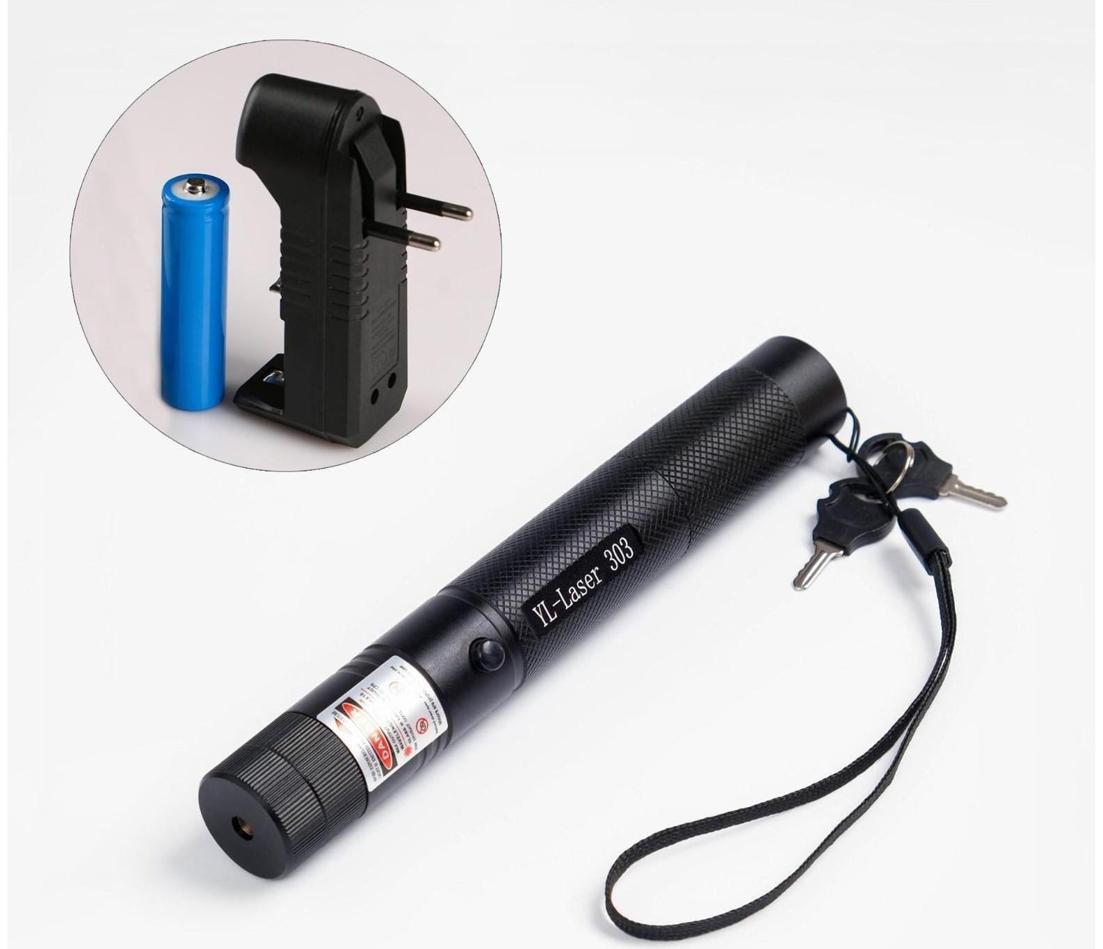 Лазерная указка аккумуляторная, дальность 2 км, красный луч, 14 х 2 см