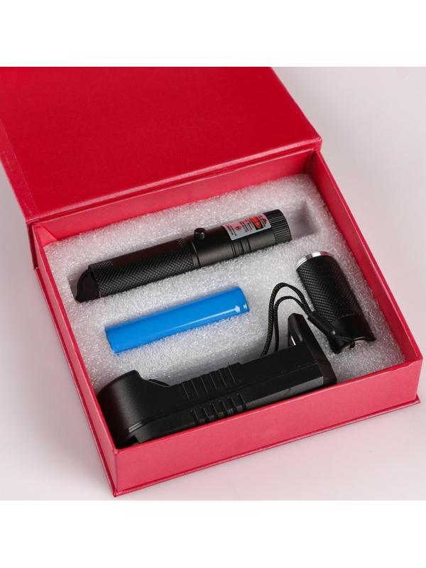 Лазерная указка аккумуляторная, дальность 2 км, красный луч, 14 х 2 см