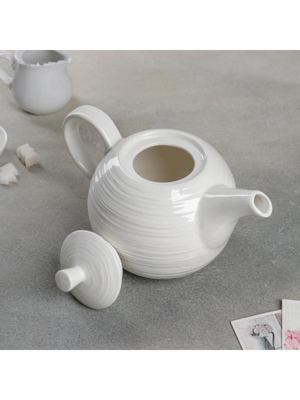 Чайник фарфоровый заварочный Доляна «Полосы», 850 мл, подогрев, деревянная подставка