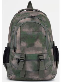 Рюкзак туристический, 2 отдела на молниях, 5 наружных карманов, цвет зелёный